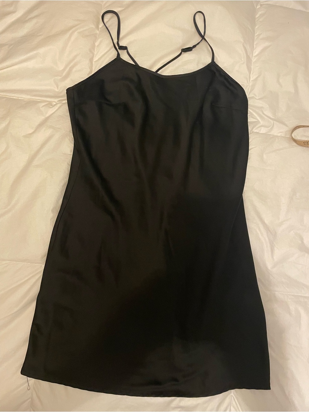 Black Satin Slip Lingerie with Spaghetti Straps - Jacob Size M